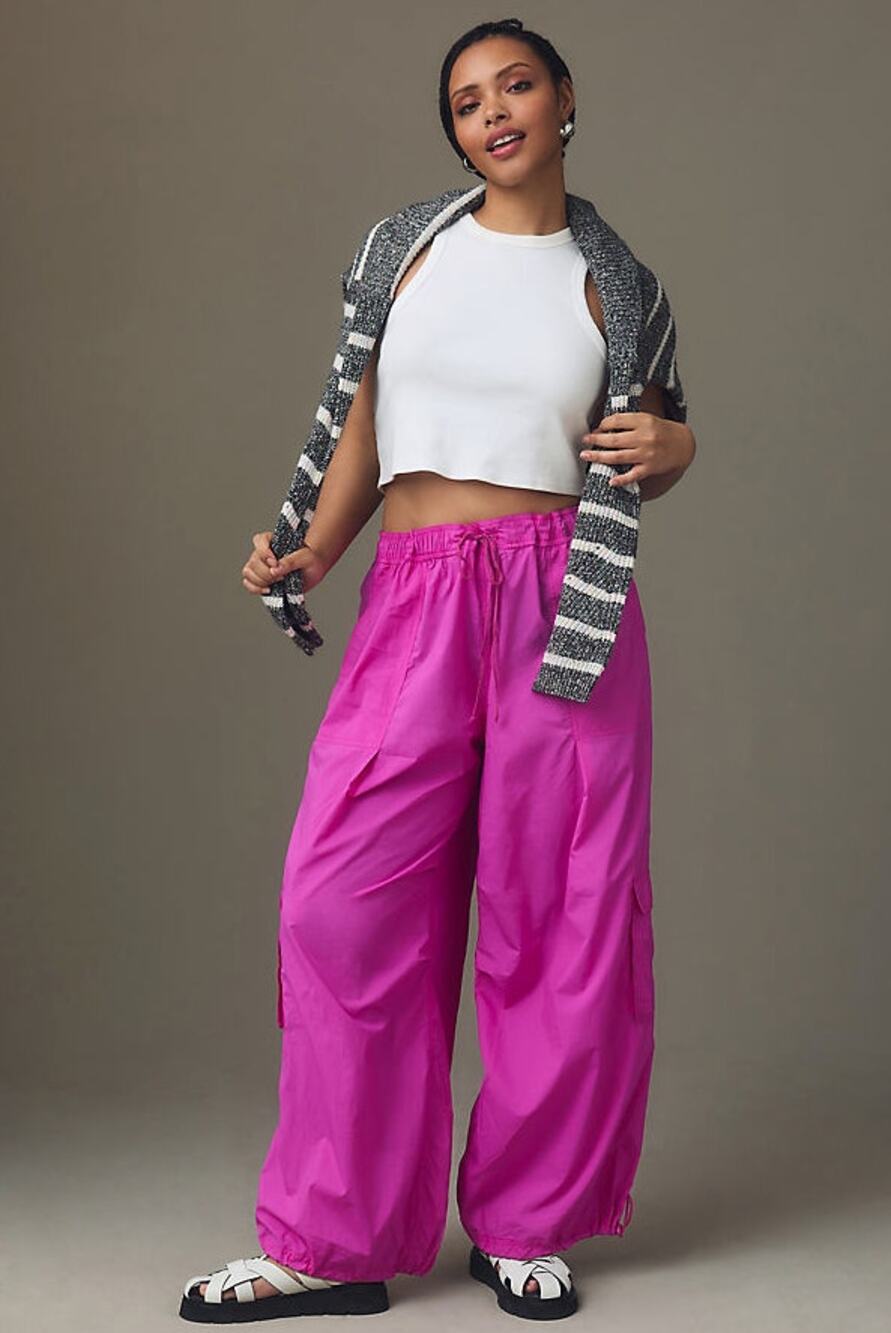 Daily Practice Pink Parachute Cargo Pants Baggy Y2K Gorpcore Streetwear Utility